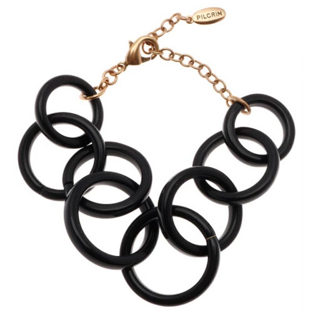 Pilgrim Skanderborg Goldtone Black Acrylic Link Bracelet